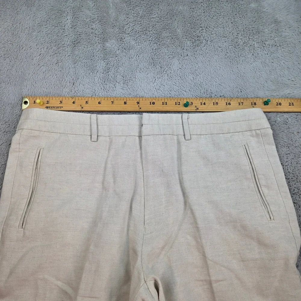 Martin Gordon Linen Cotton Trousers Mens 38W Straight Leg Flat Front Cream Tan